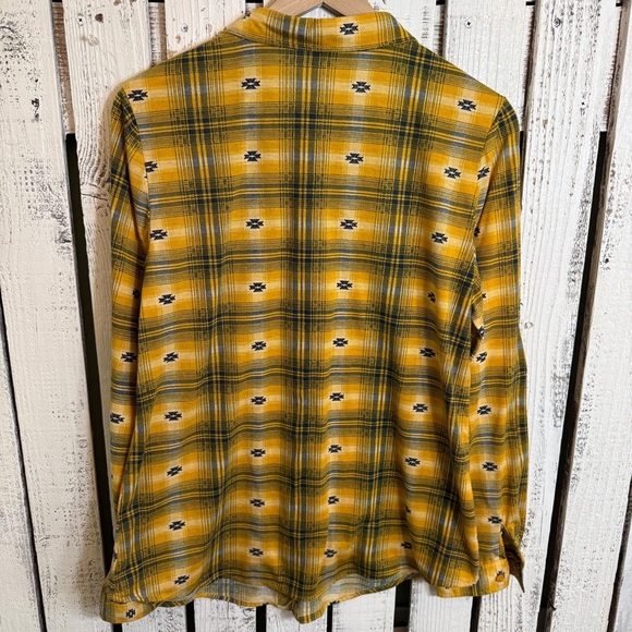 Passport Button Up Shirt Yellow‎ Blue Plaid Women’s Size XL Grunge Skater Boho - Picture 6 of 8